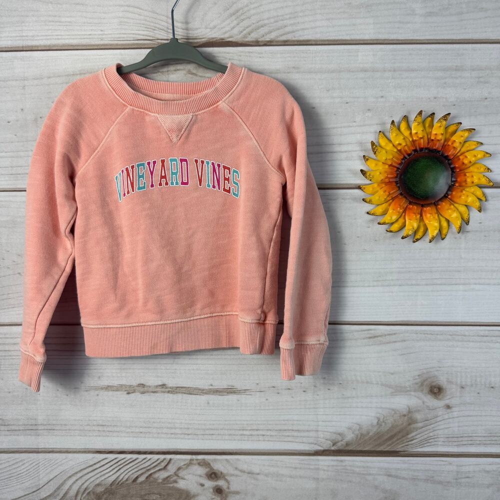 Vineyard Vines Girls 3T Peach Crewneck Pullover‎ Sweatshirt Colorful Logo